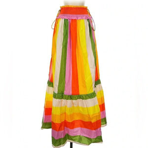 FARM Rio Pink and Green Tiered Maxi Skirt Resort Wear